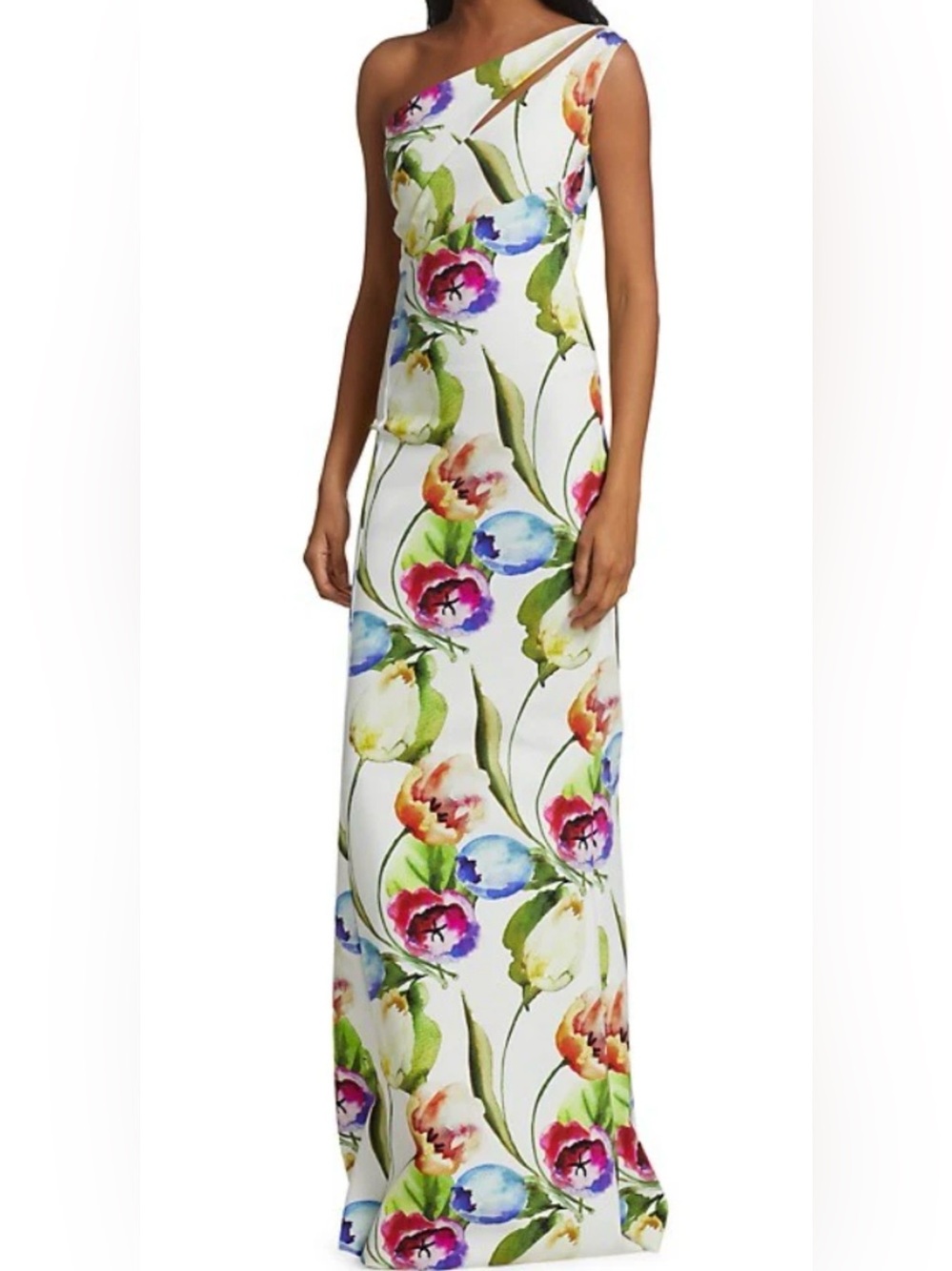 Chiara Boni White Dress with Green Floral Accent